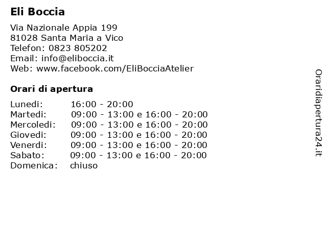 Orari di apertura Eli Boccia Via Nazionale Appia